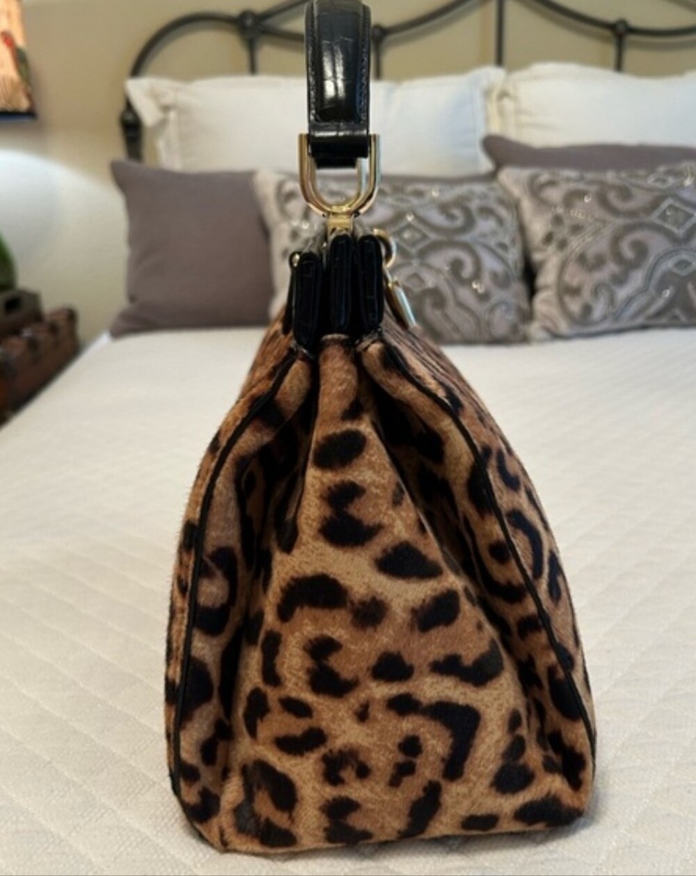 Michael Kors Leopard Print Satchel with Black Trim and Gold Hardware - Picture 4 of 11